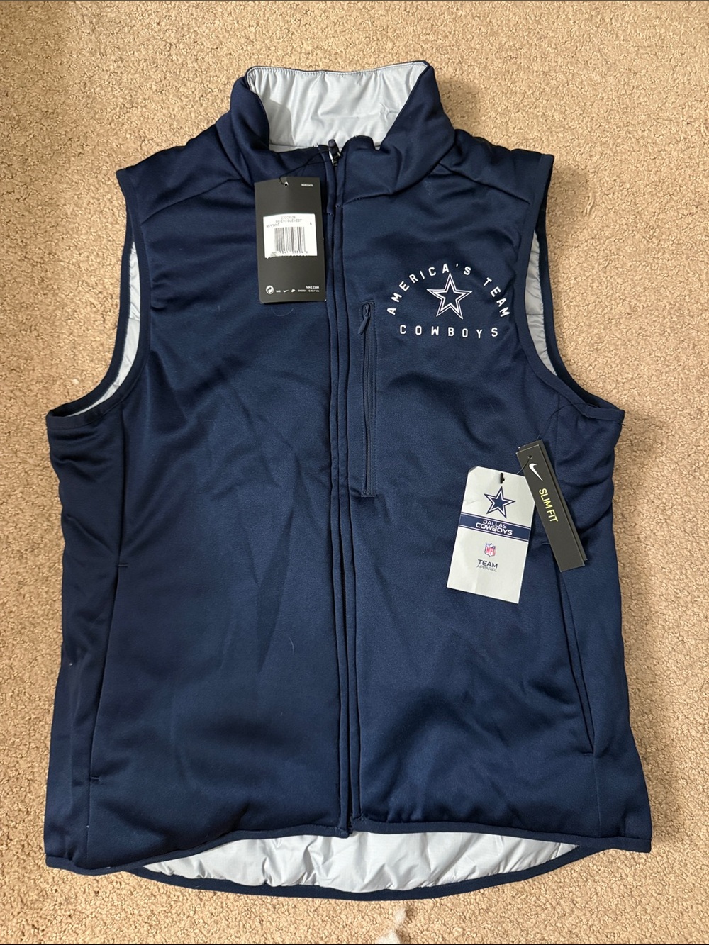 Dallas Cowboys Navy / Grey Reversible Puffer Vest NWT